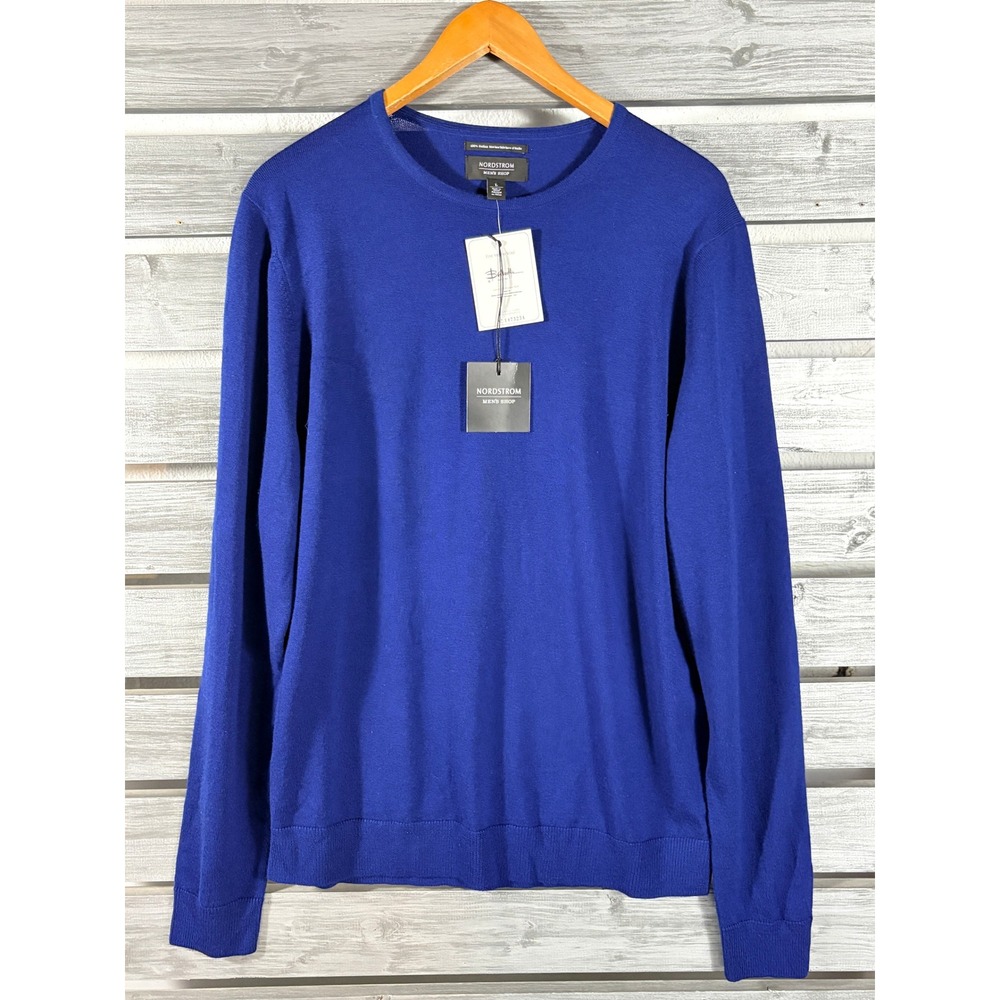 Nordstrom Mens Shop Italian Merino Wool Crewneck Sweater Royal Blue Large NWT